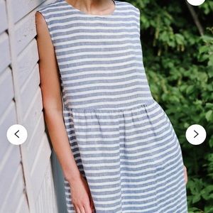 Striped linen dress - blue white - Medium - Off/On handmade Etsy